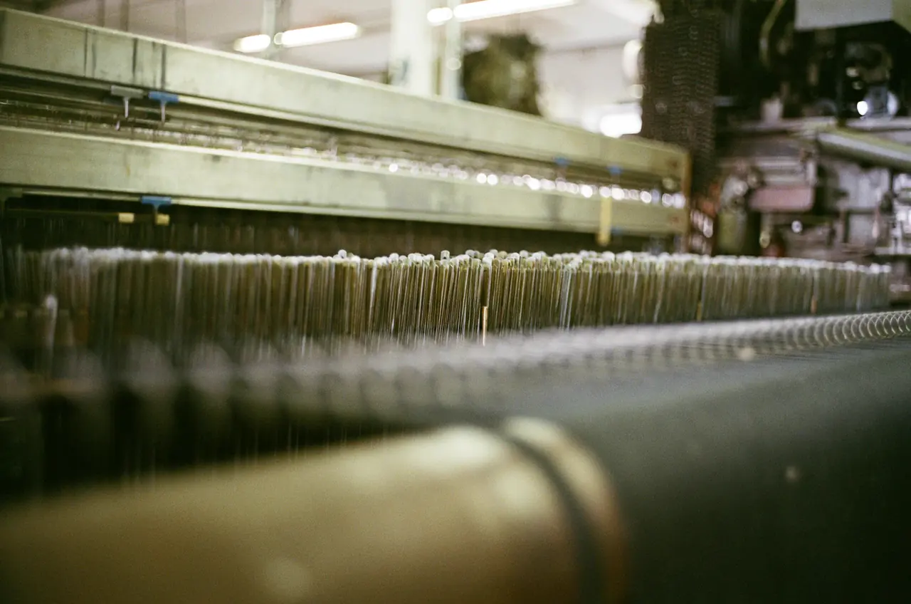 Warp threads drawn tight across a loom