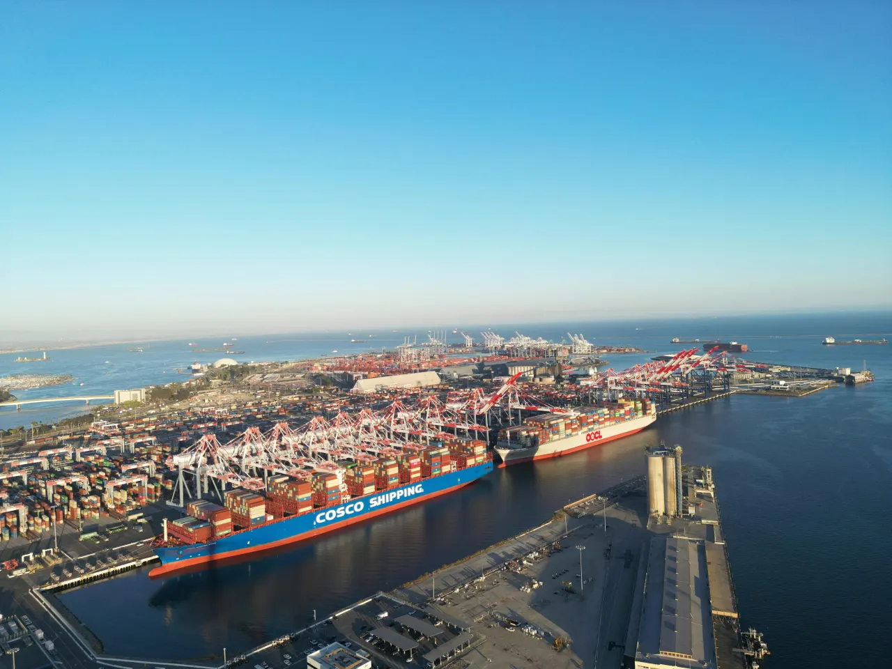 Shipping containers stacked at the port